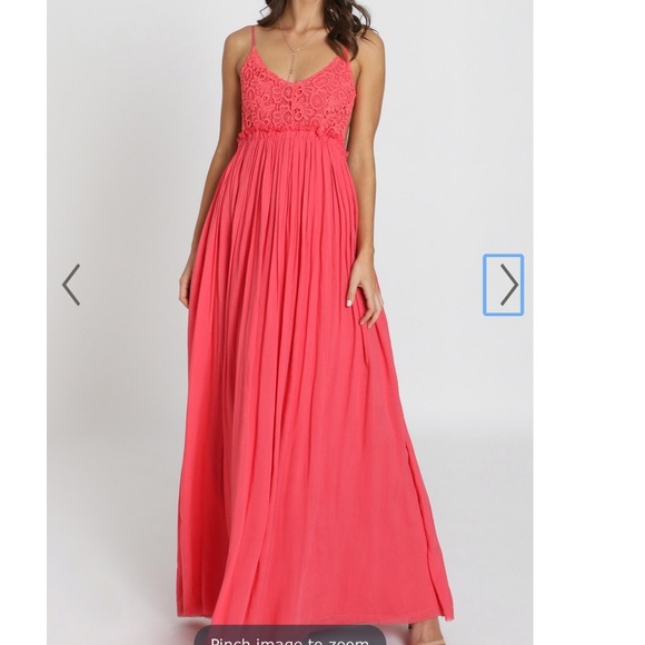 NWT WHEN IN ROME BACKLESS MAXI DRESS IN CORAL LACE - Picture 7 of 14